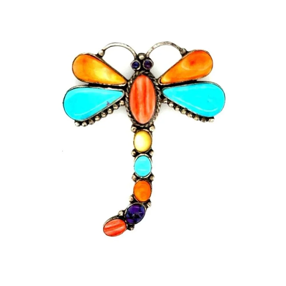 Sterling‎ Silver 925 Multicolor Dragonfly Brooch